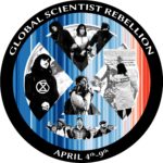 Global Scientist Rebellion showing a collage of protest scenes in black & white.